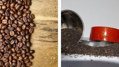 coffee beans and tea leaves