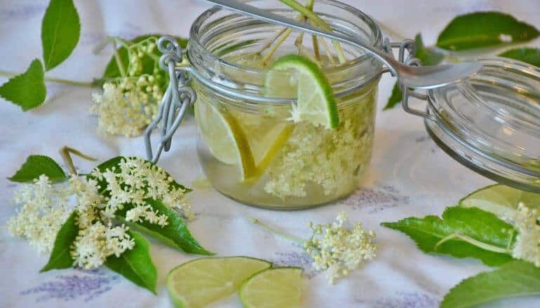 Elderflower Syrup in glass jar