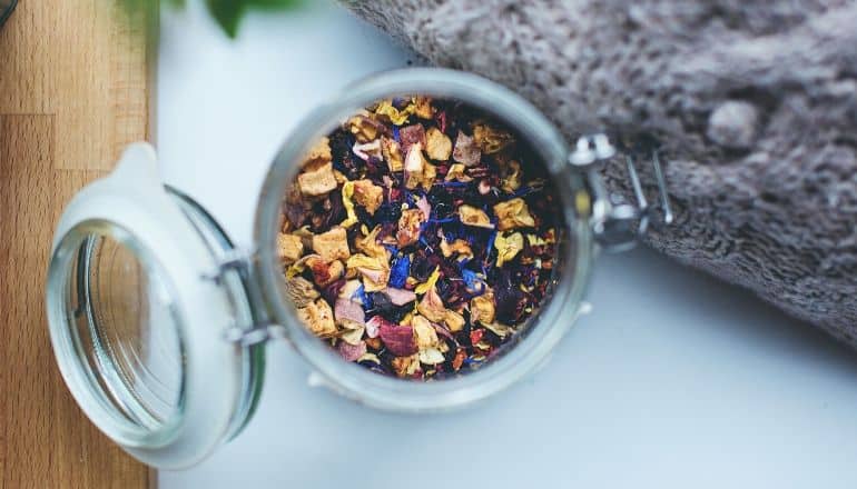 jar of lavender tea and other tea flavors