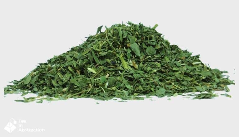 pile of dried alfalfa leaf for use in tea making